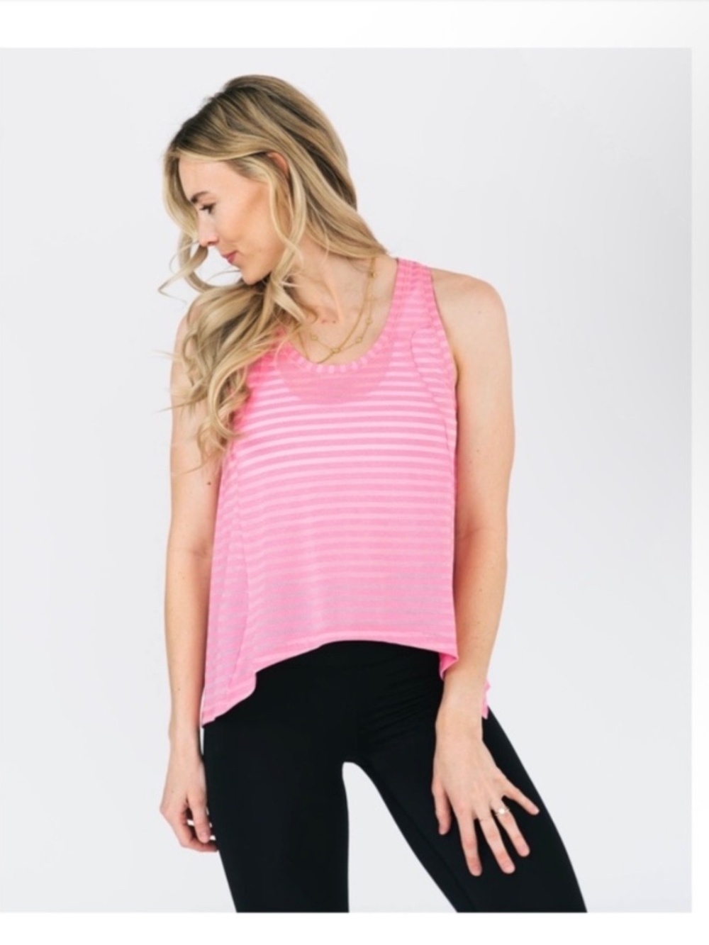 ZYIA Active Pink Nimbus Split Back Tank Top Striped Racerback Gym Workout NEW Lg